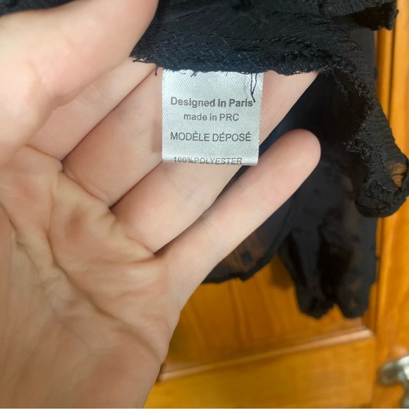 Nasty Gal Black Swiss Dot Sheer Tie Front Long Sleeve Crop Peplum Blouse - Picture 6 of 7